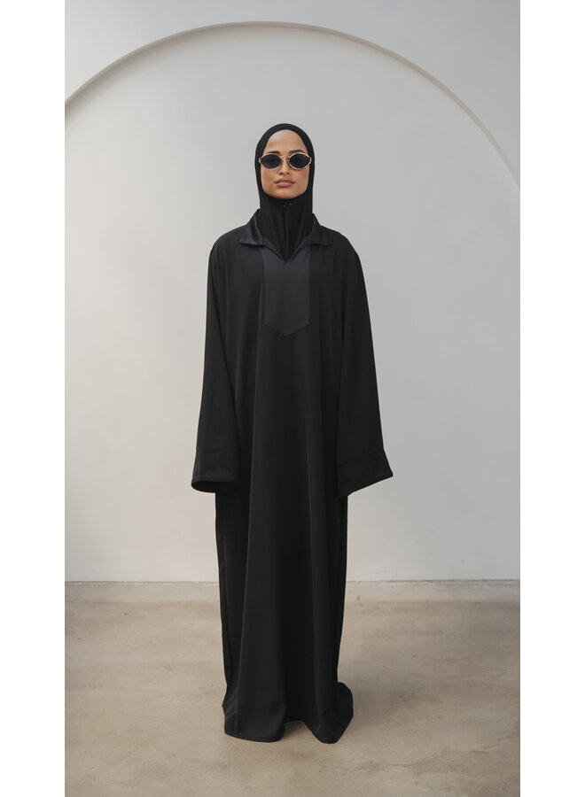 Satin Blend Abaya - Black