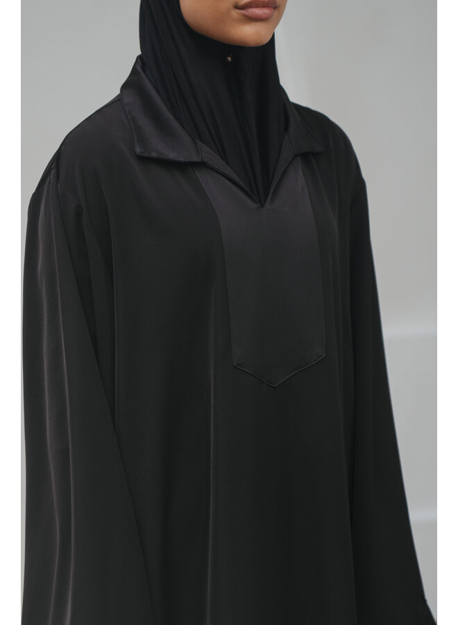Satin Blend Abaya - Black