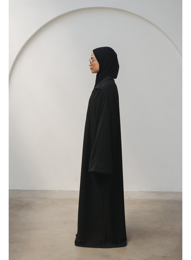 Satin Blend Abaya - Black