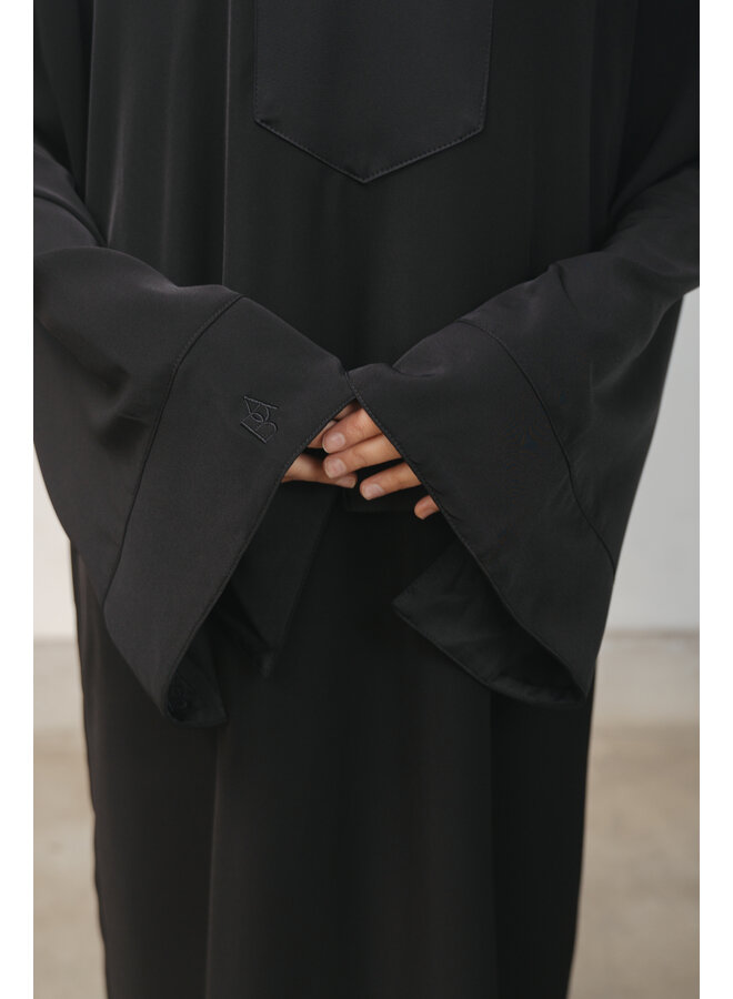 Satin Blend Abaya - Black