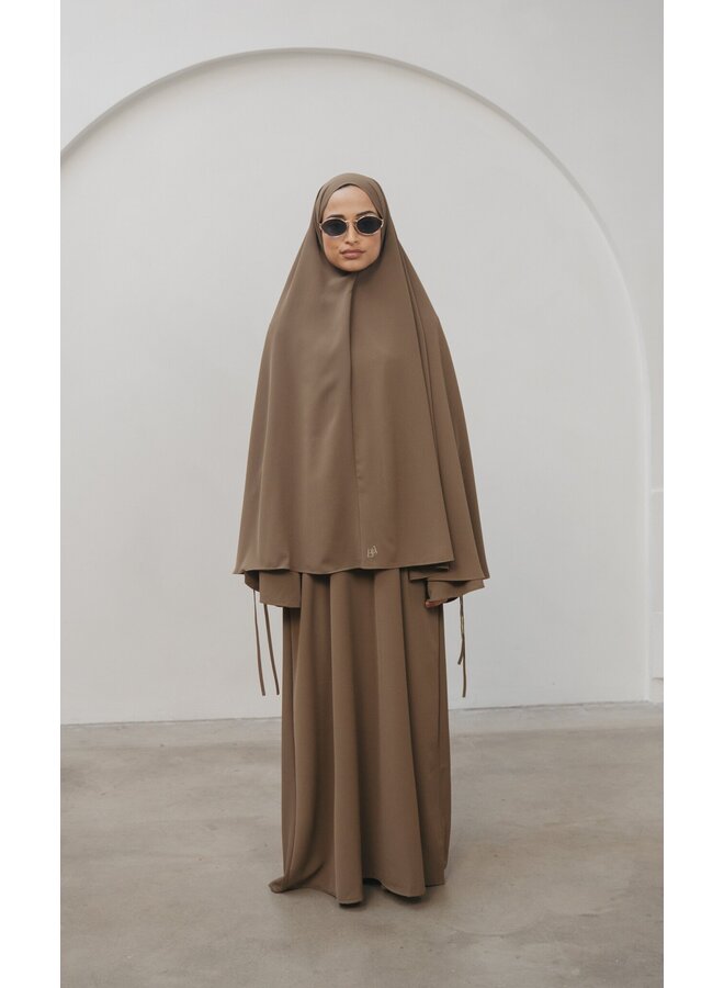 Soft Lace Abaya Set - Espresso
