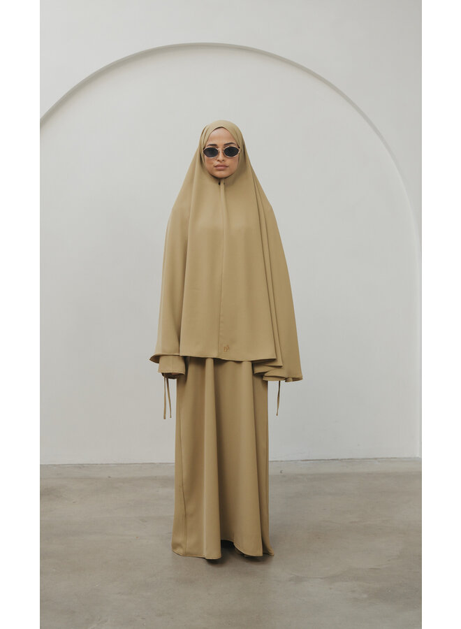 Soft Lace Abaya Set - Moss Green