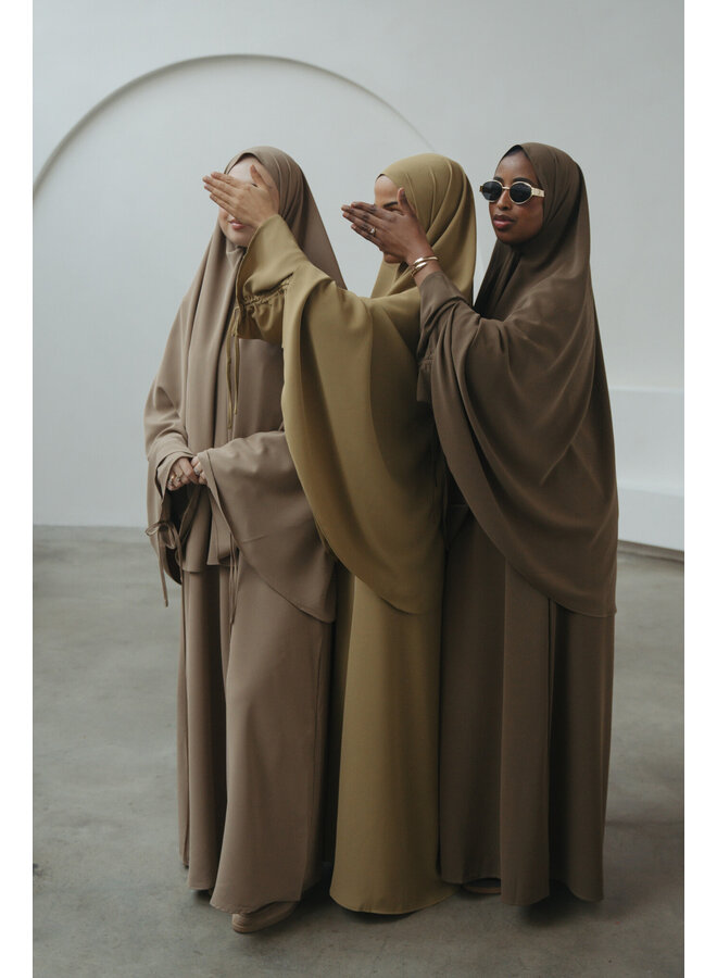 Soft Lace Abaya Set - Moss Green