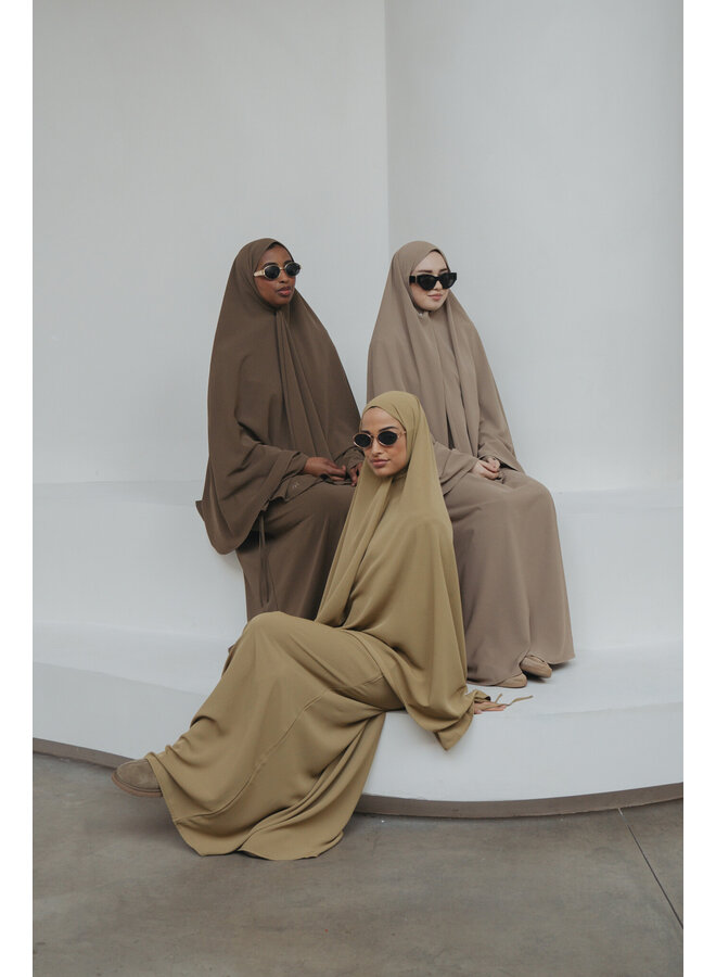 Soft Lace Abaya Set - Moss Green