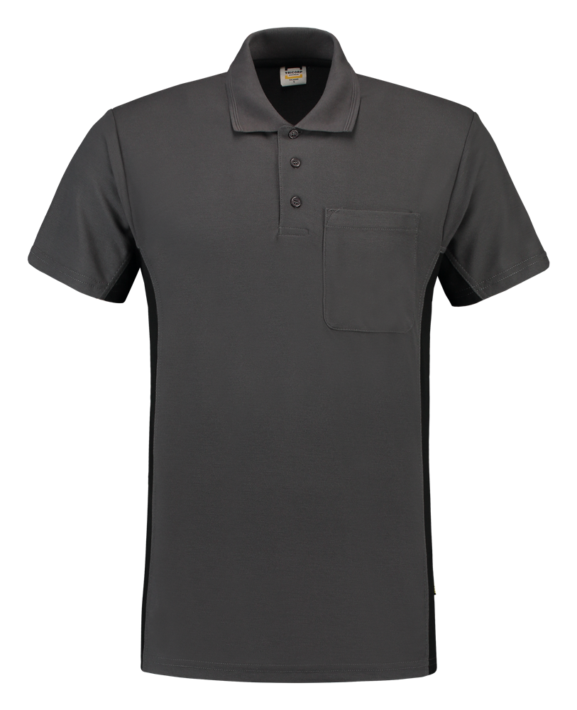 Tricorp Poloshirt Bicolor Borstzak Donkergrijs / Zwart - Maat 3XL