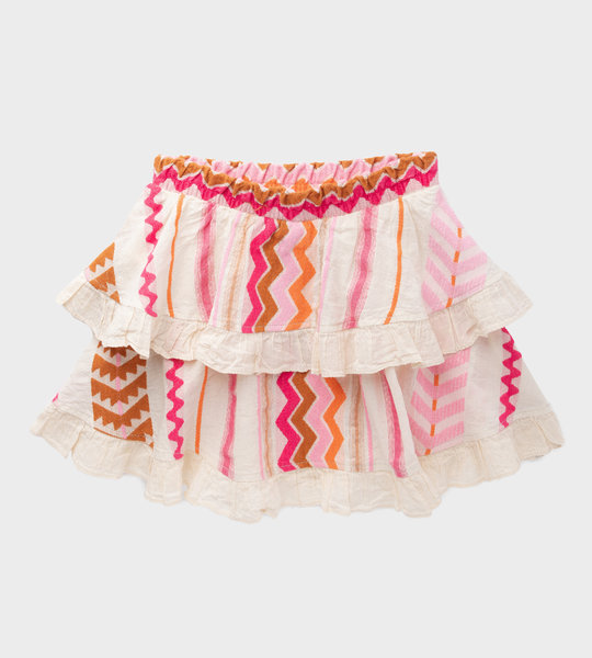 Geometric Print Ruffled Cotton Skirt Pink