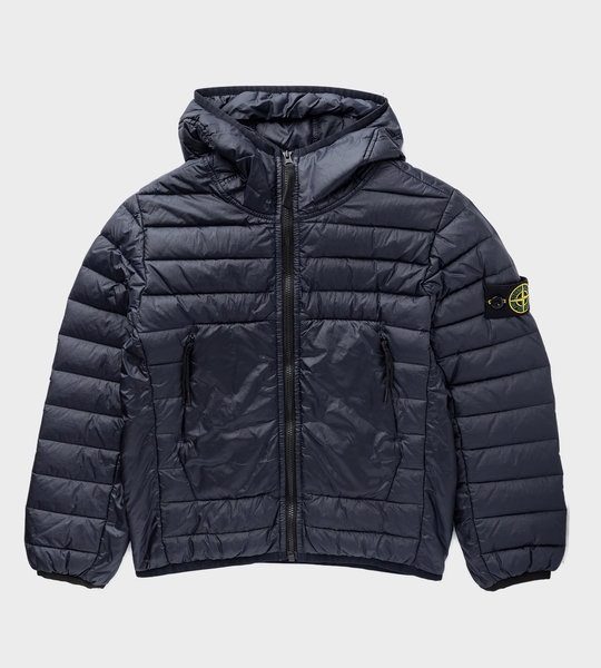 Logo Patch Hooded Down Jacket Navy