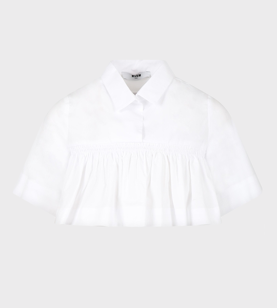 Ruffled-Trim Cotton Shirt White
