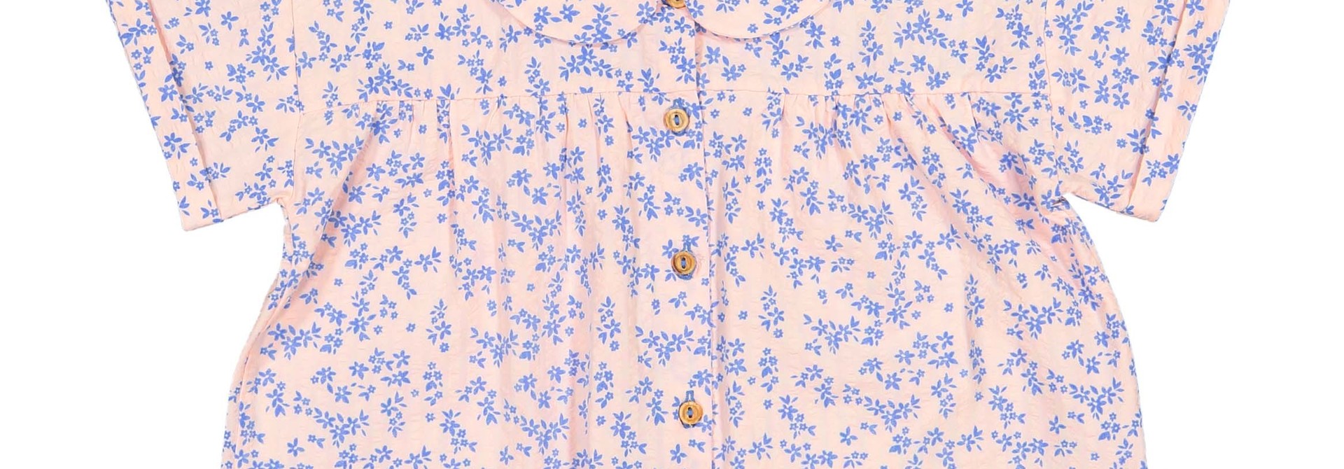 Peter Pan Collar Blouse - Light Pink with Blue Flowers