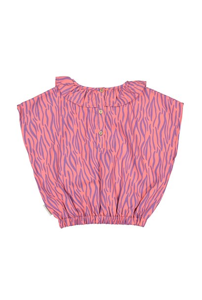 Sleeveless Blouse with Collar - Pink & Blue animal print