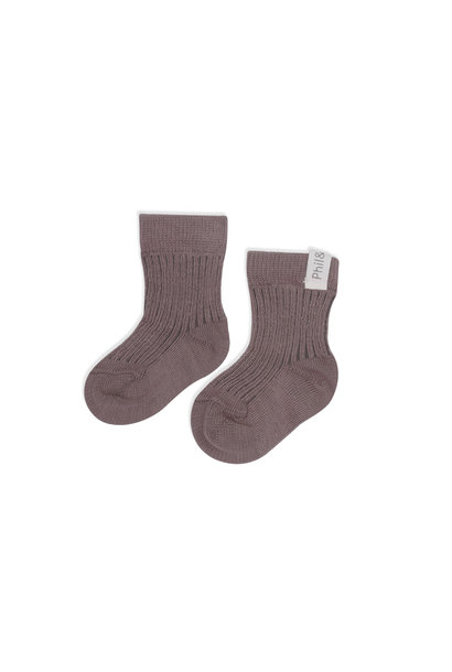 Ribbed baby socks - heather