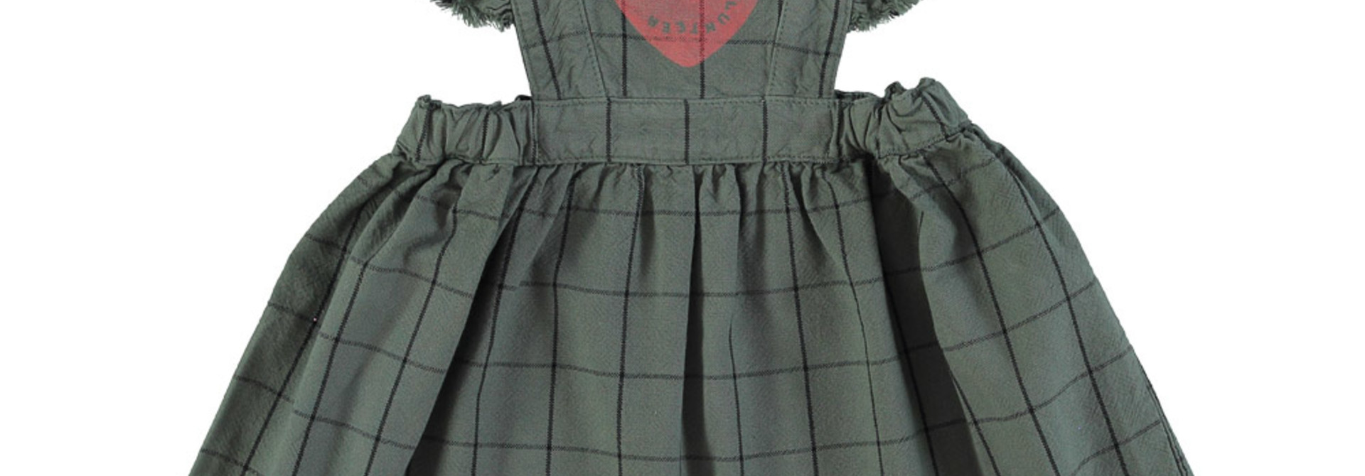 short sleeveless dress - green checkered w/ heart print