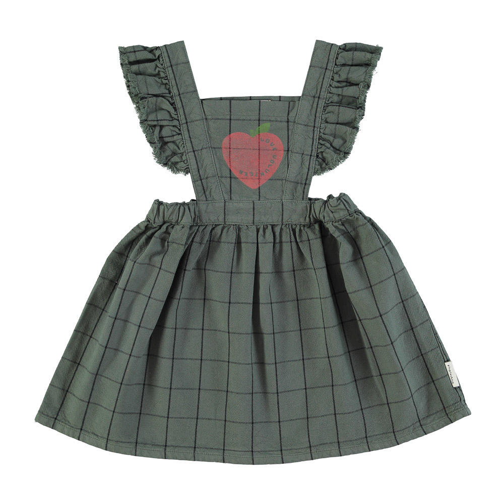 short sleeveless dress - green checkered w/ heart print-1
