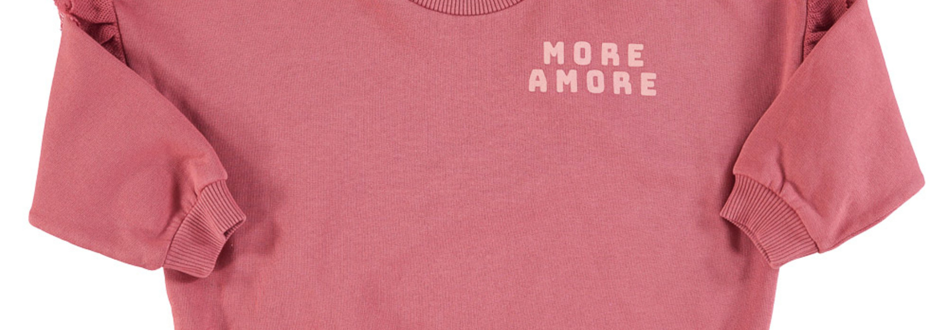 sweatshirt w/ frills on shoulders - promegranate w/ print