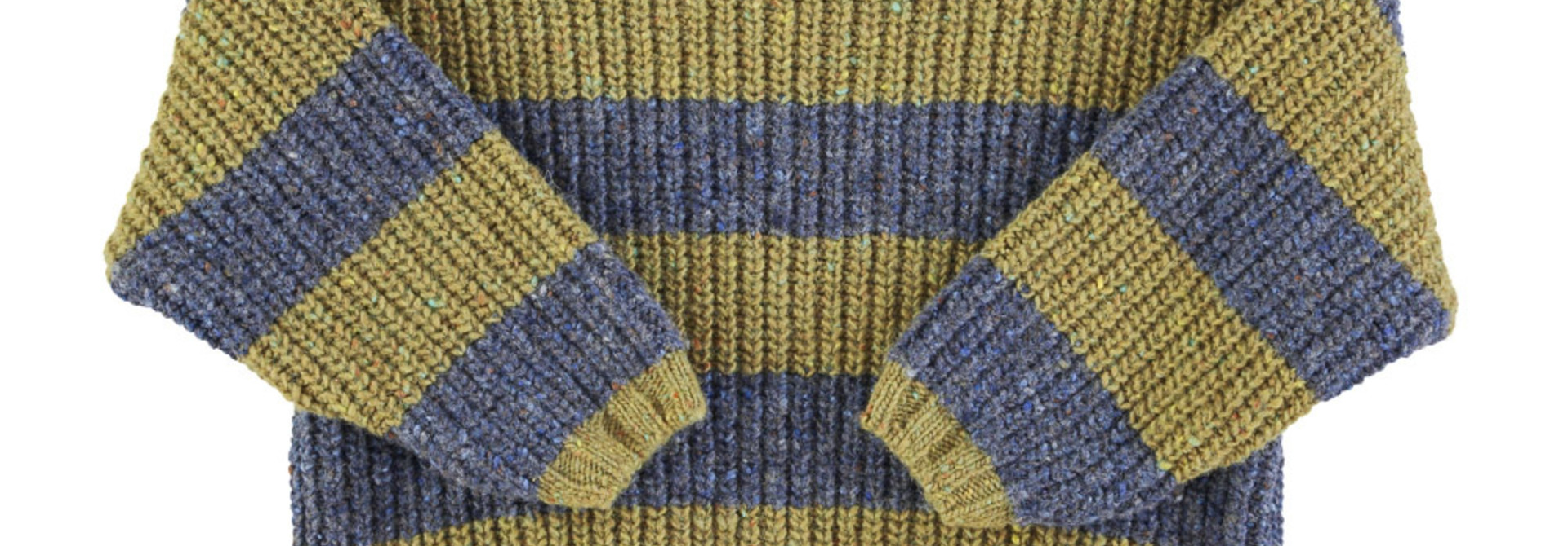 knitted sweater - olive green & blue stripes