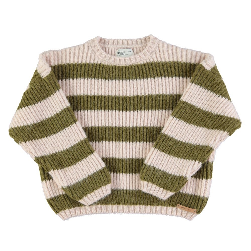 Knitted sweater - Green & ecru stripes-1