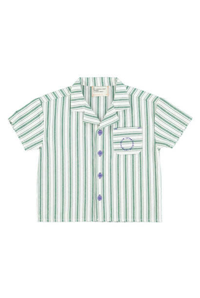 Hawaiian Shirt - White W/ Large Green Stripes