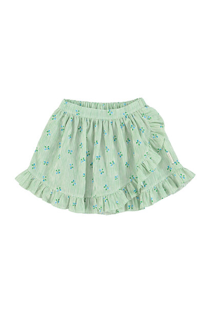 Short Skirt W/ Ruffles - Green Stripes W/ Little Flowers