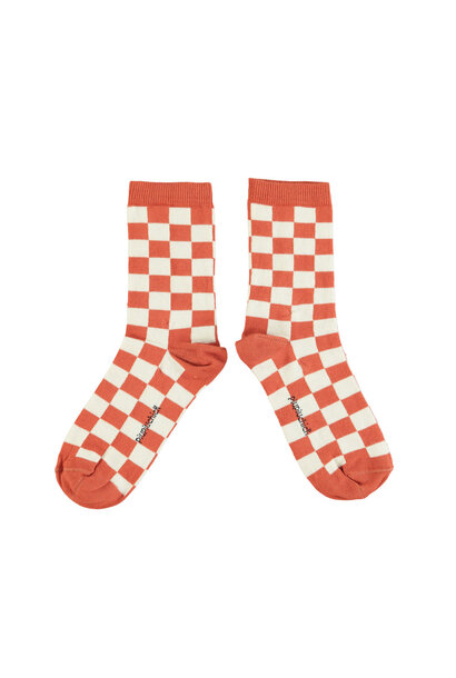 Socks - Ecru & Terracotta Checkered
