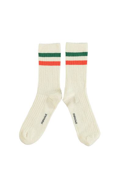 Socks - Ecru W/ Orange & Green Stripes