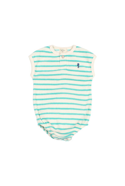 Bb Terry Stripes Romper - Pool Green