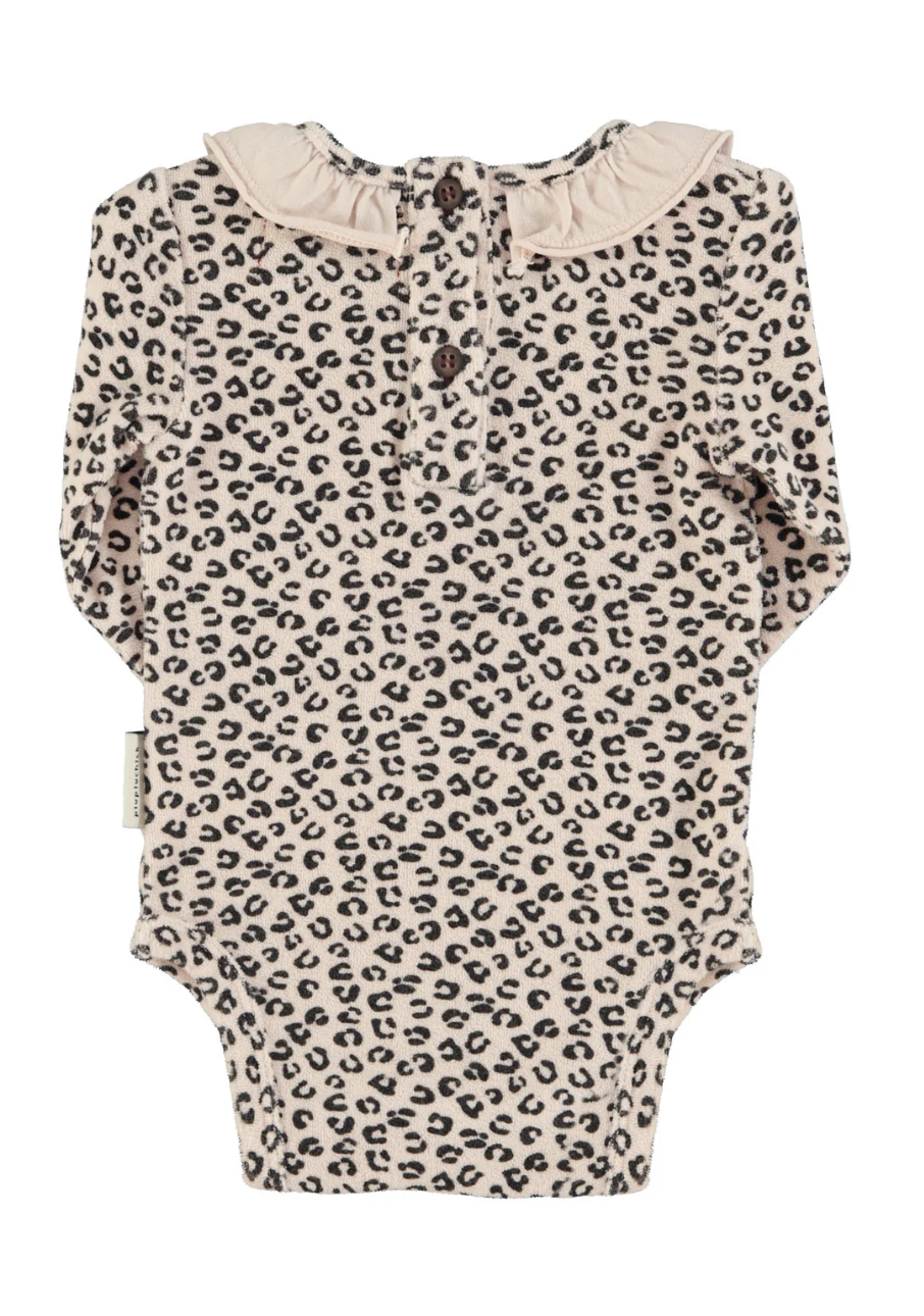 Baby long sleeve body w/ collar | Pale pink w/animal print-2
