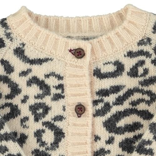 Knitted baby cardigan | Pink w/ animal print-2
