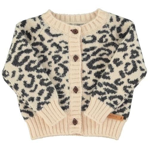 Knitted baby cardigan | Pink w/ animal print-1