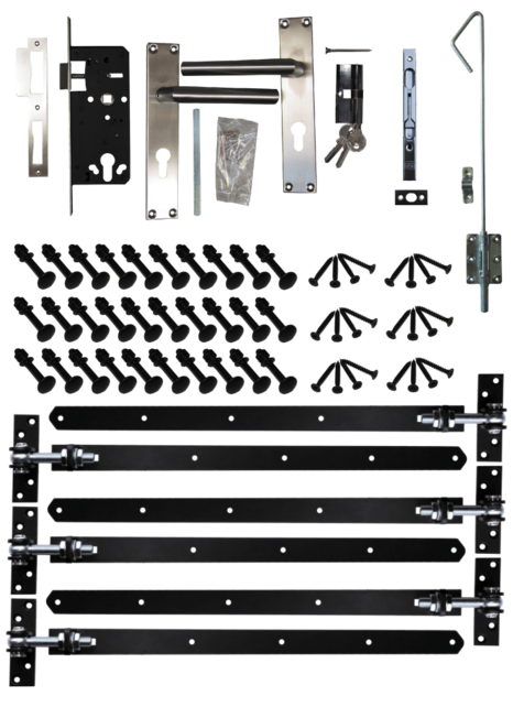 Beslagset zwart gecoat t.b.v opgeklampte deur dubbel XL