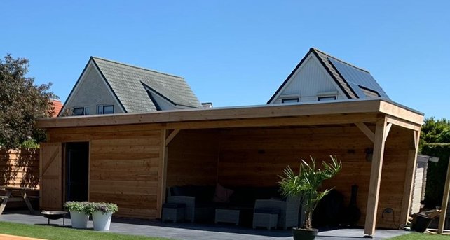 Overkapping met schuur - 900x300cm