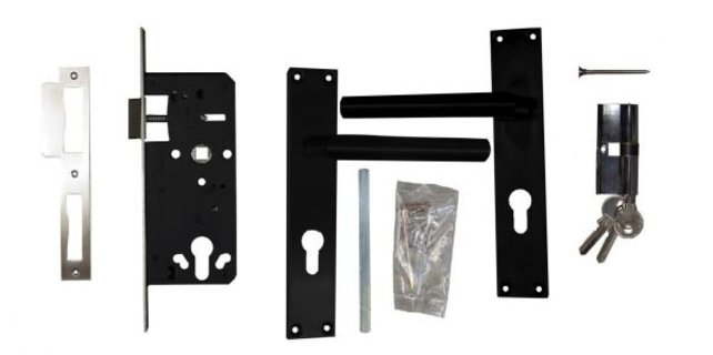 RVS dag- en nachtslot Zwart gecoat, compleet