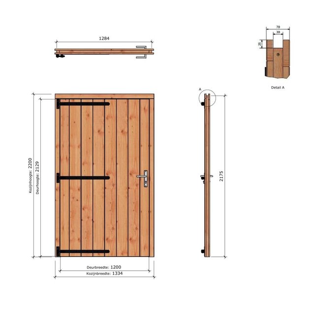 Douglas opgeklampte deur enkel 133x220cm excl h&s XL