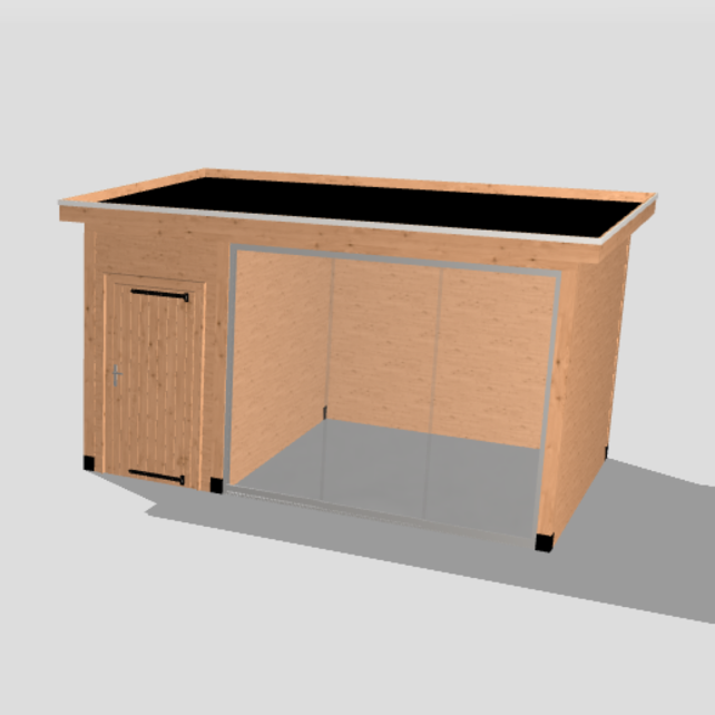 Overkapping met schuur en glazen schuifwand - 450x300cm