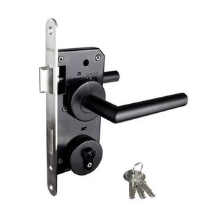 Deurbeslag Set Compleet PC 72 - Poortslot Zwart op Rozet (per set)