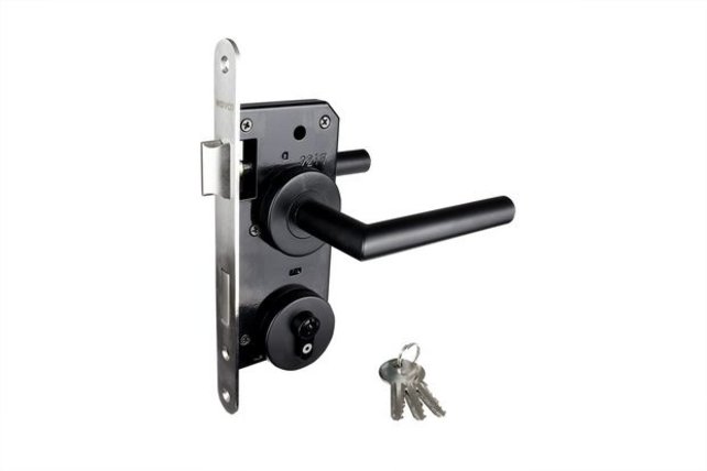 Deurbeslag Set Compleet PC 72 - Poortslot Zwart op Rozet (per set)