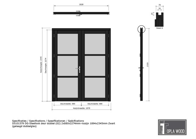 Douglas Steellook Paneeldeur dubbel 188x235cm