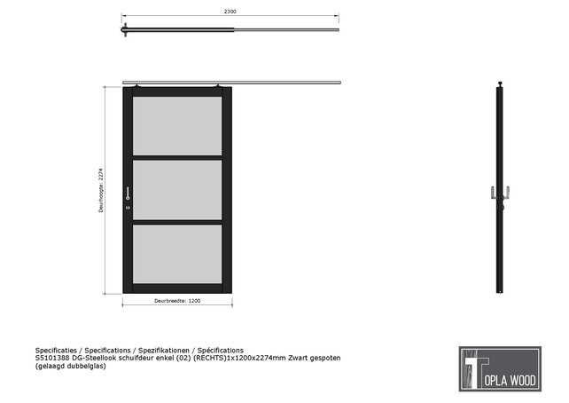 Douglas Steellook Schuifdeur enkel 120x227cm + Rail