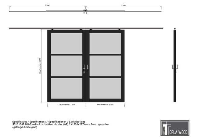 Douglas Steellook Schuifdeur Dubbel 240x227cm - Incl. Rail