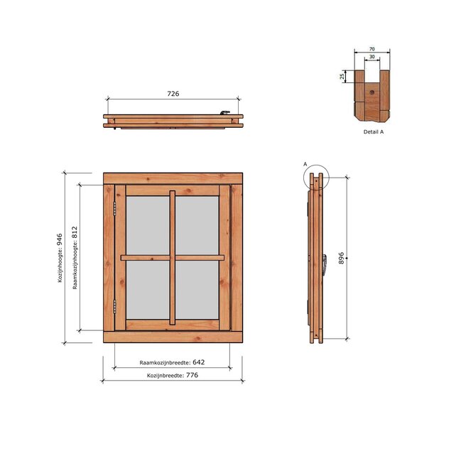 Douglas Vleugelraam 78x95cm - met kozijn