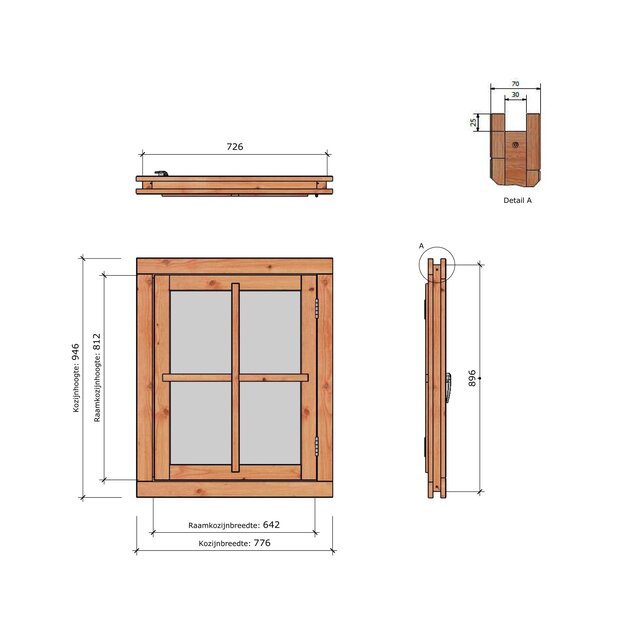 Douglas Vleugelraam 78x95cm - met kozijn