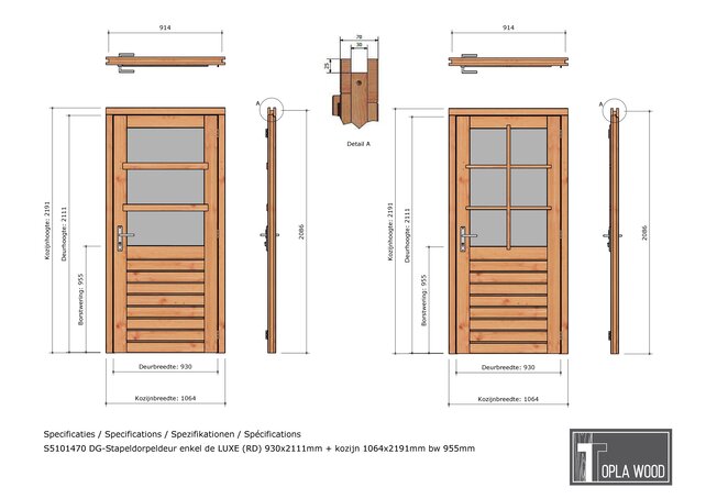 Douglas Stapeldorpeldeur Deluxe Enkel 106x219cm - Incl. dubbel glas