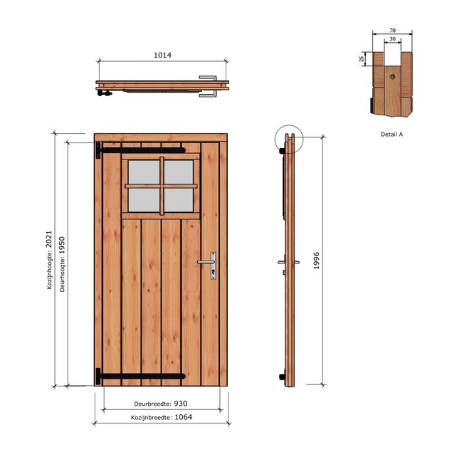 Douglas opgeklampte deur enkel met raam 106x202cm excl h&s