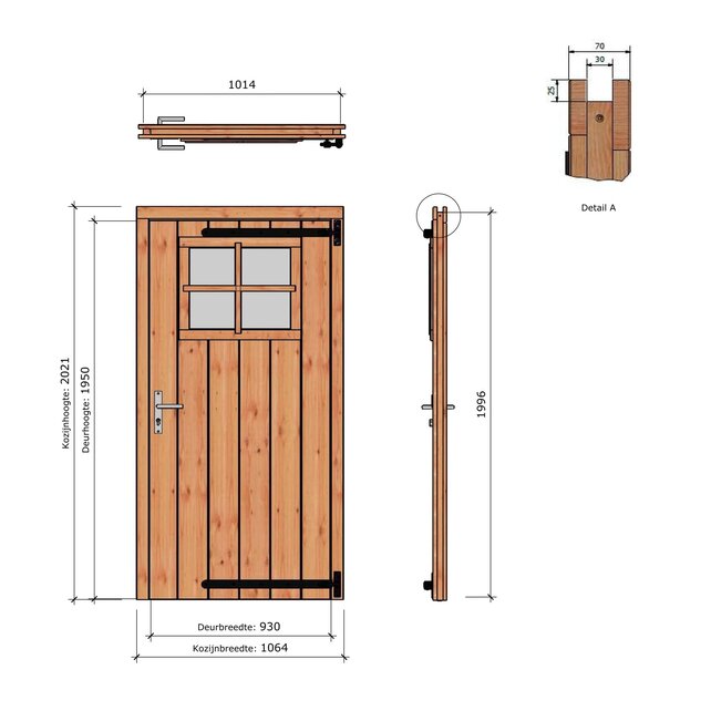 Douglas opgeklampte deur enkel met raam 106x202cm excl h&s
