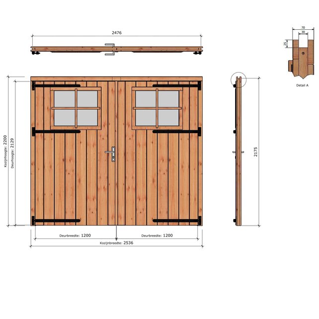 Douglas opgeklampte deur dubbel met raam 253x220cm excl h&s  XL