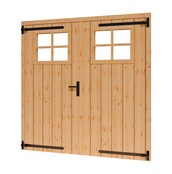 Douglas opgeklampte deur dubbel 199x202cm met raam excl h&s