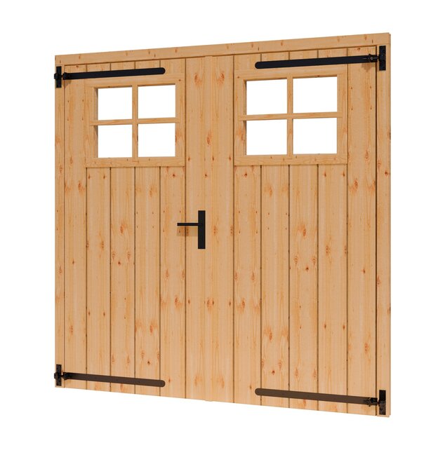 Douglas opgeklampte deur dubbel 199x202cm met raam excl h&s