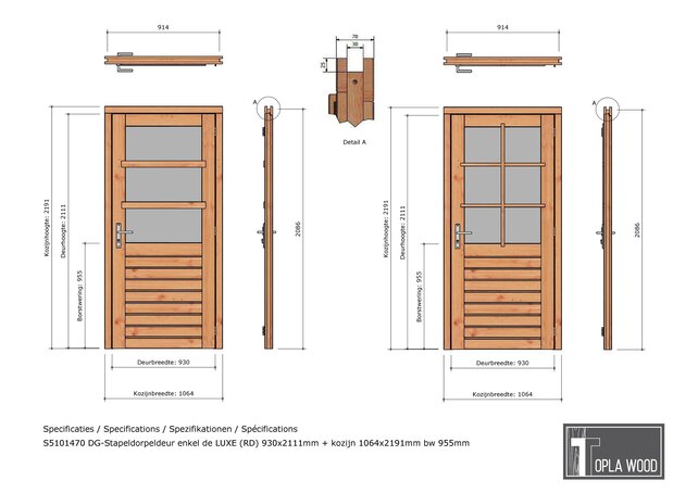 Douglas Stapeldorpeldeur zwart/wit Deluxe Enkel 106x219 - Incl. dubbel glas