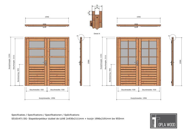 Douglas Stapeldorpeldeur zwart/wit Deluxe Dubbel 200x219cm -  Incl. dubbel glas