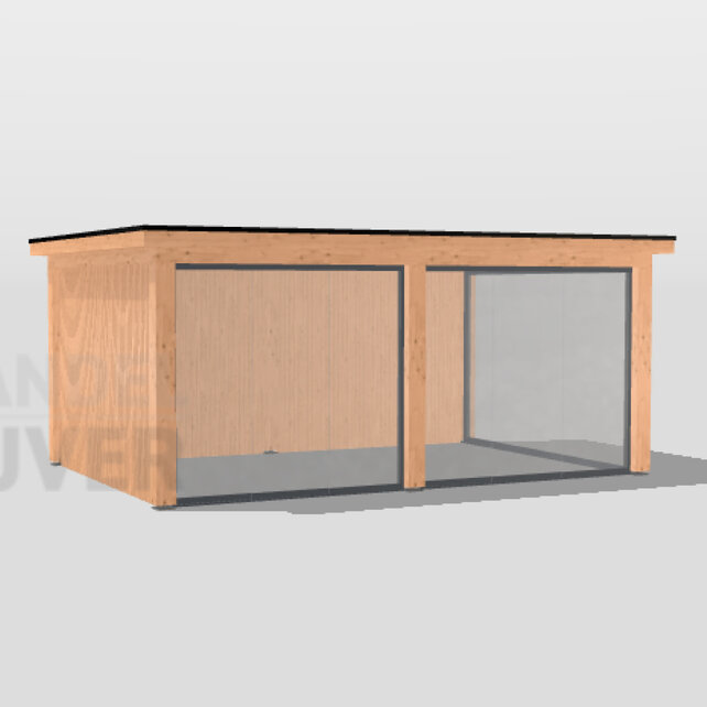 Luxe overkapping met glazen schuifwand - 600x400cm Luxe overkapping met glazen schuifwand - 600x400cm