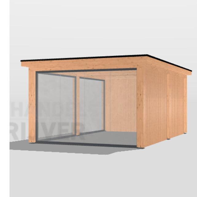 Luxe overkapping met glazen schuifwand - 600x400cm Luxe overkapping met glazen schuifwand - 600x400cm